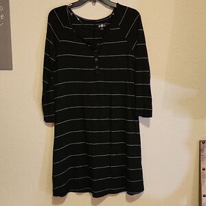 SO Perfectly Soft Perfectly You Black w/ White Stripes Long Sleeve Sweater Dress